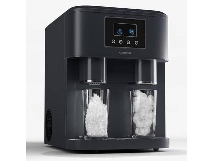 Klarstein Eiswürfelmaschine für Zuhause Camping Gastro, Schnelle Mini-Eiswürfelmaschine Klein, Profi Eismaschine für Crushed Eis, Große & Kleine Eiswürfel, 1,8L Wassertank, 15kg Eis in 24h