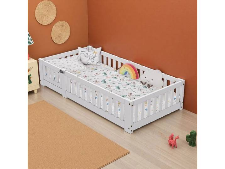 Structure de lit - Lit enfant 120x200 cm - Bois - Sommier à lattes inclus - Style Enfant