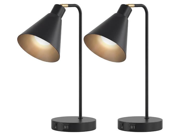 HOMCOM : Lot de 2 lampes de table modernes en acier avec ports USB\, culot E27\, ampoule non incluse\, couleur noire