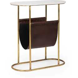 Beistelltisch Marm aus Stahl mit Marmorplatte, klassischer Stil, weiß-braun, ovale Form