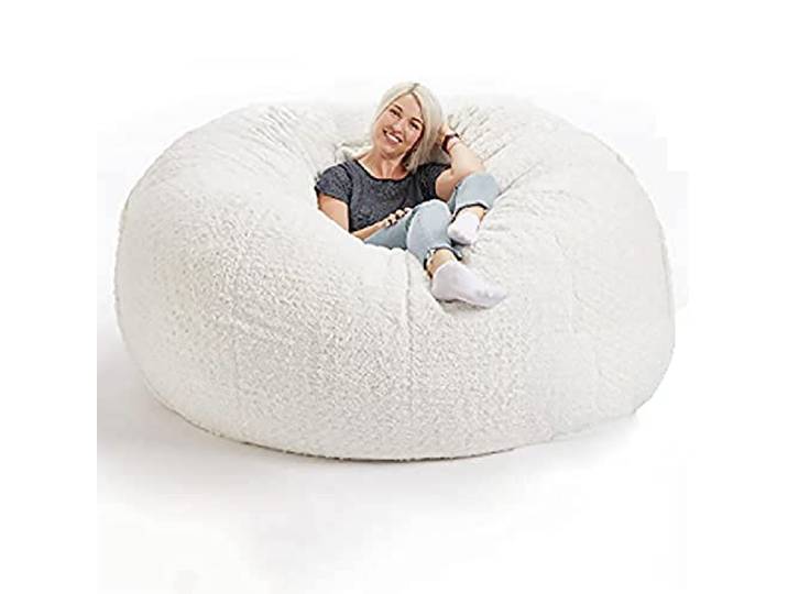 JLVAWIN 1,5 m / 1,8 / 2,1 m weicher, flauschiger fauler Sofa-Bezug für riesige Sitzsäcke, übergroßer runder Stuhl-Sitzsackbezug (ohne Füllung), Weiß, 180 x 90 cm