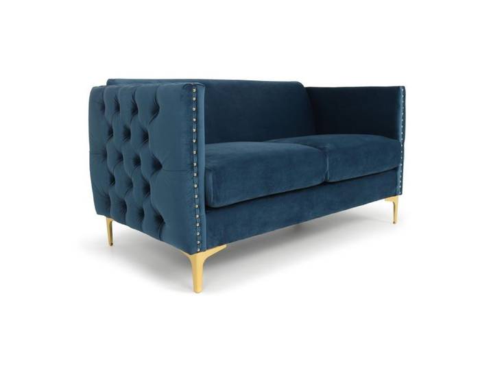 MENZZO Canapé 2 places Joshua Velours Bleu -L145 x P70 x H74 cm