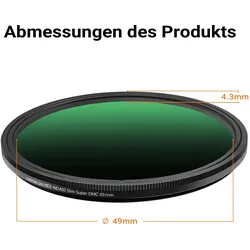Walimex pro ND2-ND400 Fader Slim Super DMC 49mm variabler Graufilter ND Filter (49 mm, ND- / Graufilter), Objektivfilter, Schwarz