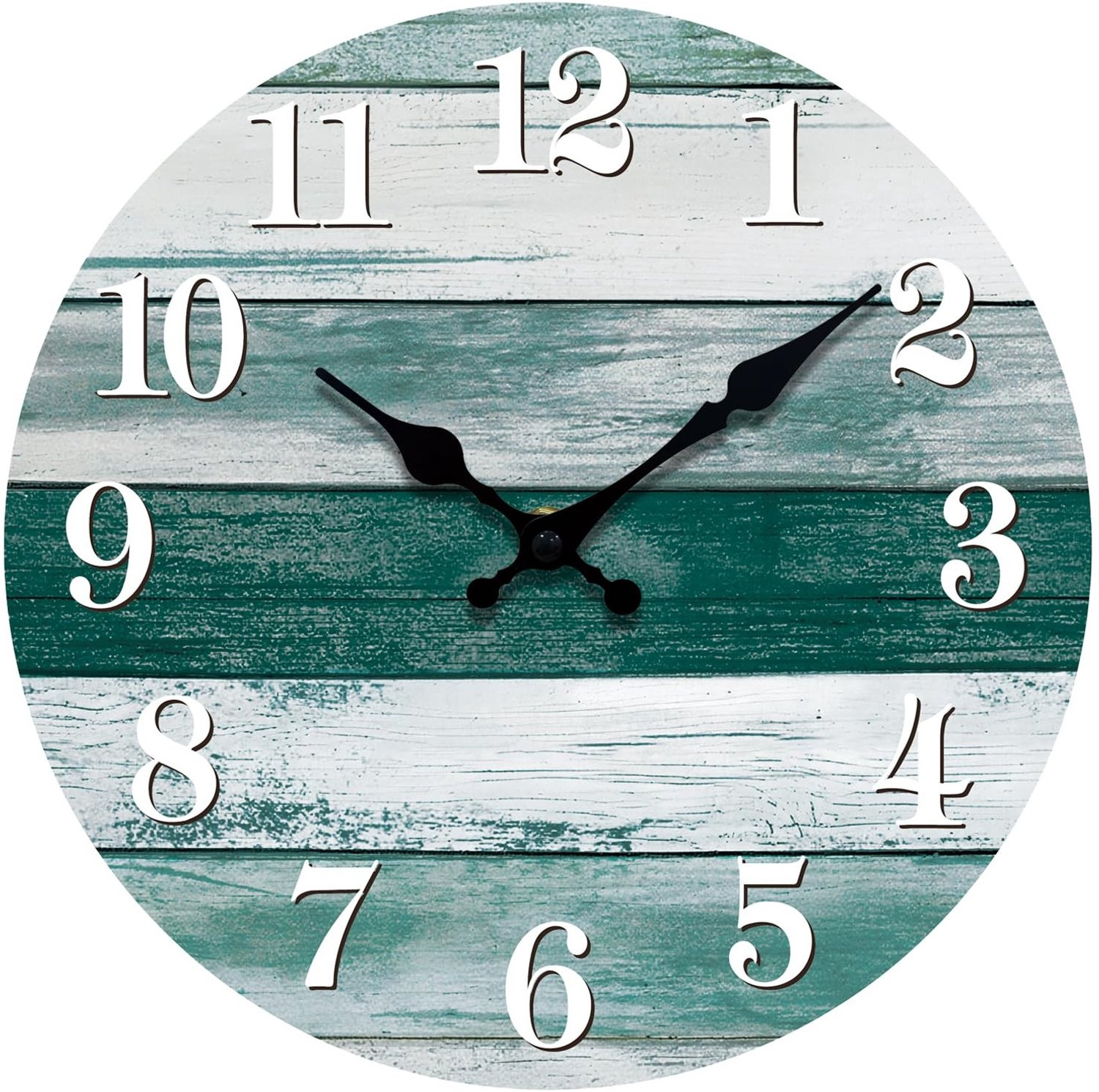 Stille Houten Wandklok 30cm - Rustieke Strand Stijl Groen