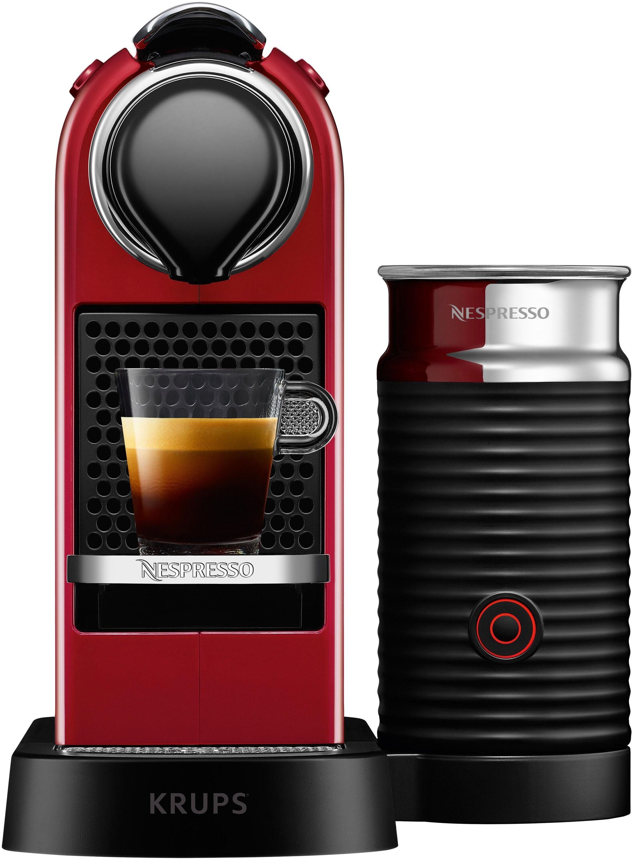 Nespresso Kapselmaschine "XN761B CitiZ & Milk von Krups", rot, B:26,7cm H:34,3cm T:38,8cm, Kaffeemaschinen, inkl. Aeroccino Milchaufschäumer, Willkommenspaket mit 7 Kapseln, Kapselmaschine