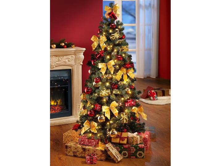 Beleuchteter Tannenbaum, Rot-Gold, Höhe ca. 180 cm, mit 220 LED-Birnchen
