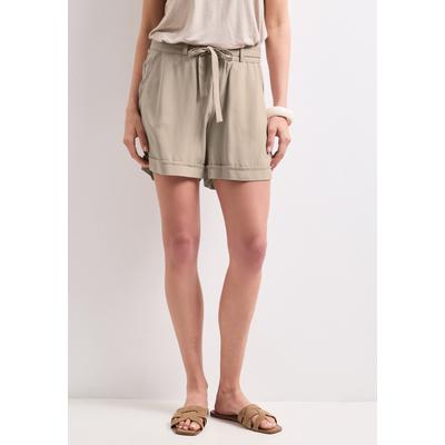 Shorts STREET ONE, Damen, Gr. 44, beige (sepia sand), Stoff, 100% Viskose, unifarben, loose fit kurz, Hosen Shorts, mit Gürtel