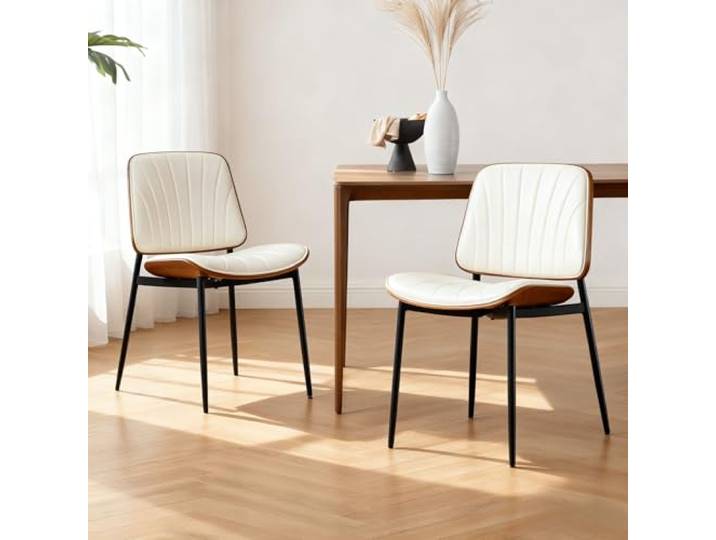 Ya-Home Esszimmerstühle 2er Set, Küchenstühle aus Kunstleder, Weiß Akzentstühle Modern mit Metallbeinen, Essstühle Polsterstuhl ohne Armlehne für Küche Wohnzimmer