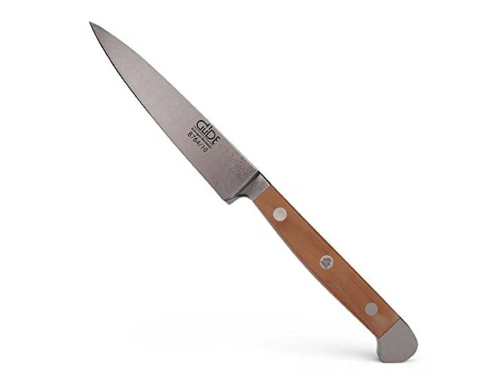 GÜDE Solingen - Spickmesser geschmiedet, 10 cm, Birnenholz, ALPHA BIRNE, Office Messer, Doppelkropf, Handmade Germany