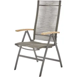 Diamond Garden Hochlehner VALENCIA, Edelstahl Dunkelgrau / Rope Grau / Premium Teak-Armlehnen