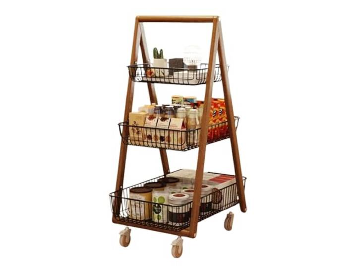 Essen 3-stufiger rollender Aufbewahrungswagen, beweglicher Gemüsekorb und Snack-Organizer-Regal(Schwarz)