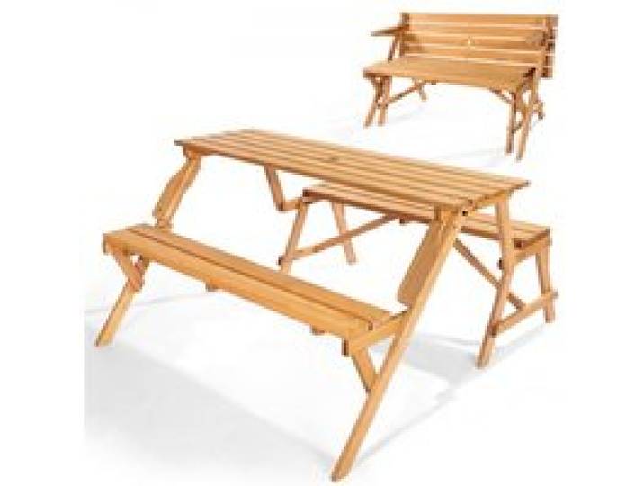 VEVOR 2 in 1 umwandelbarer & austauschbarer Picknicktisch, Outdoor-Tisch- und Bank-Set aus Holz, tragbare, faltbare Bank mit Loch für Schirm, Essmöbel für Garten, Hinterhof, Veranda (braun)
