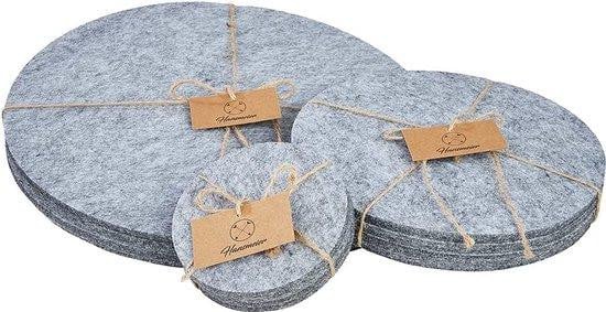 Unyqoos Set van 4 Felt Onderzetters en Placemats, Grijs, Diameter: 30 cm