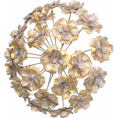 Wanddekoobjekt, gold, T:14cm Ø:28cm, Metall, HOFMANN LIVING AND MORE, Wanddekoobjekte, Wanddekoration aus Metall, rund, Motiv Blumen