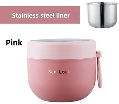Uplift Picks 600ml Stainless Steel Lunch Box Reusable Soup Noodle Bowl Microwave Safe Food Container pink