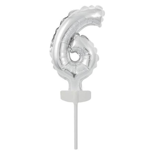 Riethmüller Micro Size Zahl 6 Silber Folienballon N6 verpackt (5x) (9912690)
