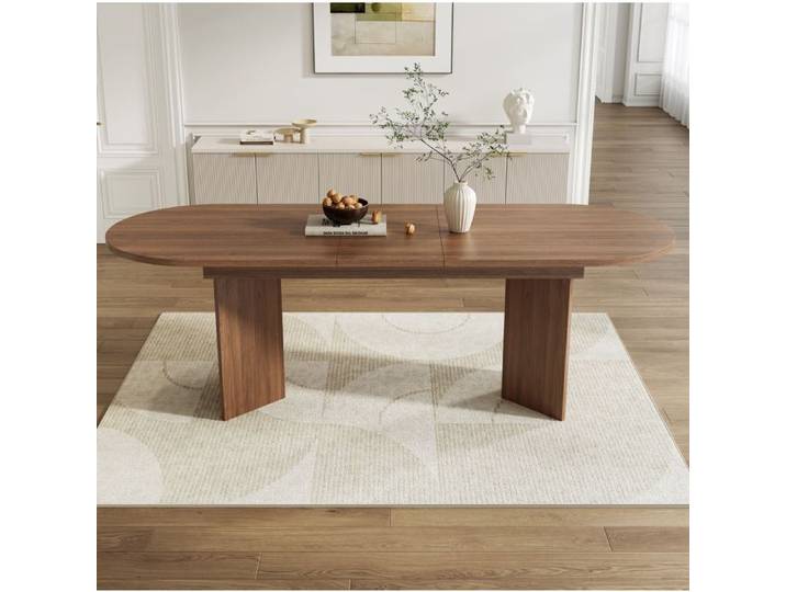 Table à manger extensible ovale 6 à 8 personnes 160-200 x 90 cm Table à Dîner pour cuisine et salon MDF Couleur bois foncé