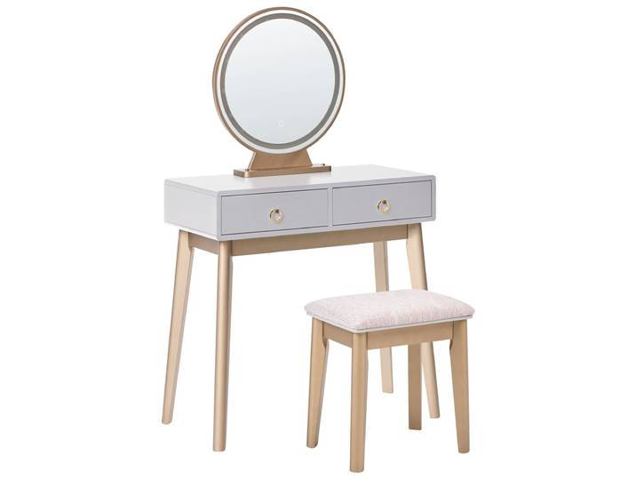 Coiffeuse avec miroir et tabouret led gris
