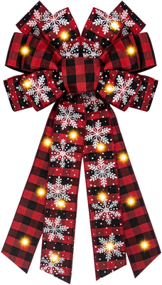 Discount Dollar Deals Red Black Buffalo Plaid Bow, Large Christmas Bow For Wreath, Christmas Party Decor Supplies, Tree Topper Bows Red Black Buffalo Plaid Bow, Large Christmas Bow For Wreath, Christmas Party Decor Supplies, Tree Topper Bows