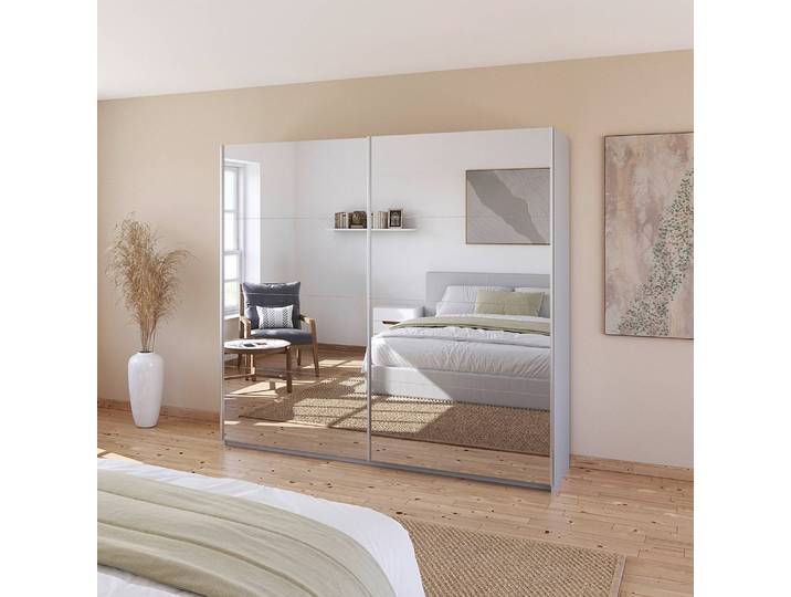Armoire - Façade Miroir 226cm Gris/Gris soie