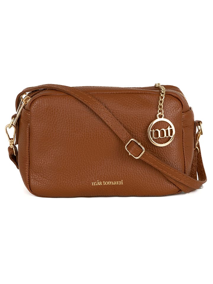 Mia Tomazzi Leder-Umhängetasche "Astolfo" in Cognac - (B)23 x (H)16 x (T)11 cm - onesize