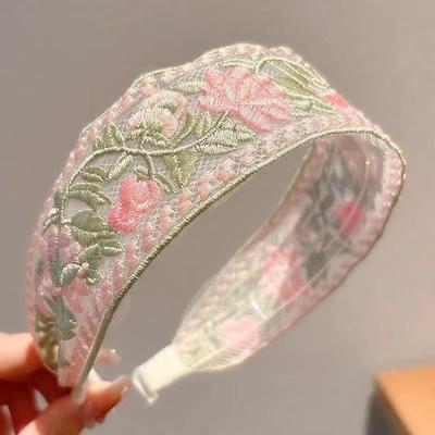 Modern Mode Marketplace Embroidered Chiffon Flower Headband For Women Elegant Floral Hair Hoop Accessory a