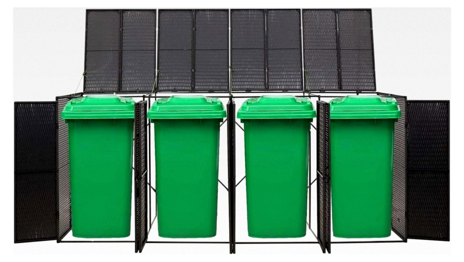 Mülltonnenbox Rattan Gerätebox Abfallbehälter Schwarz 274x80x117 cm