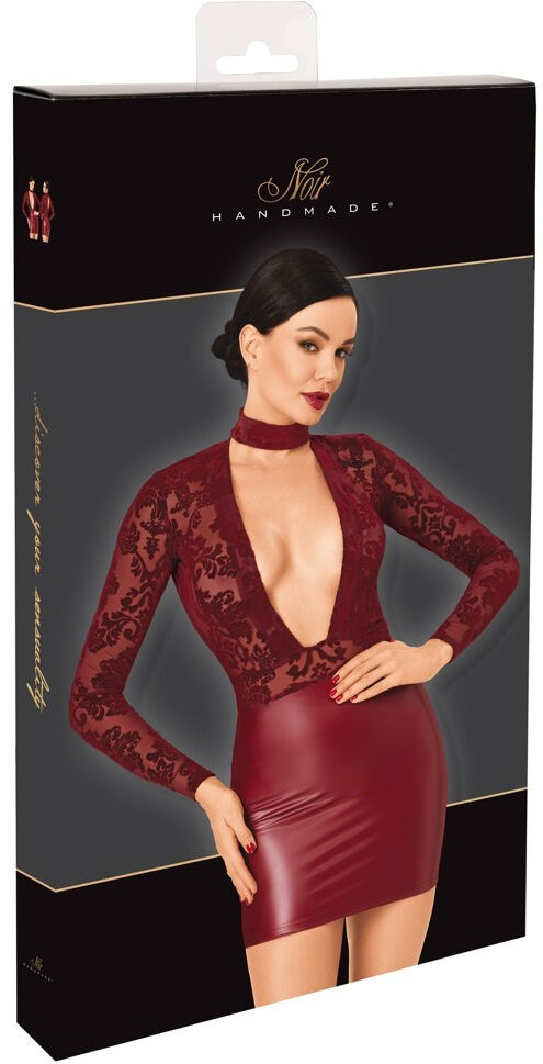 Noir Robe courte moulante bordeaux à manches longues et col choker