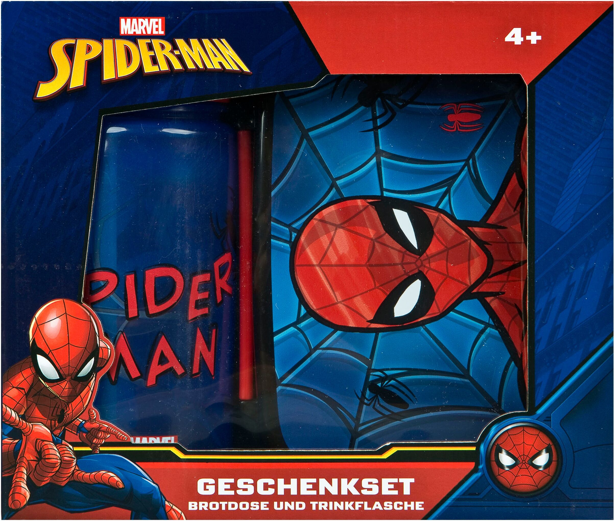 Lunchbox SCOOLI "Spider-Man", Kinder, Gr. B/H/L: 13,5cm x 6cm x 18cm, blau (spider, man), Lebensmittelaufbewahrungsbehälter Lunchbox, mit Trinkflasche spider, man B/H/L: 13,5cm x 6cm x 18cm