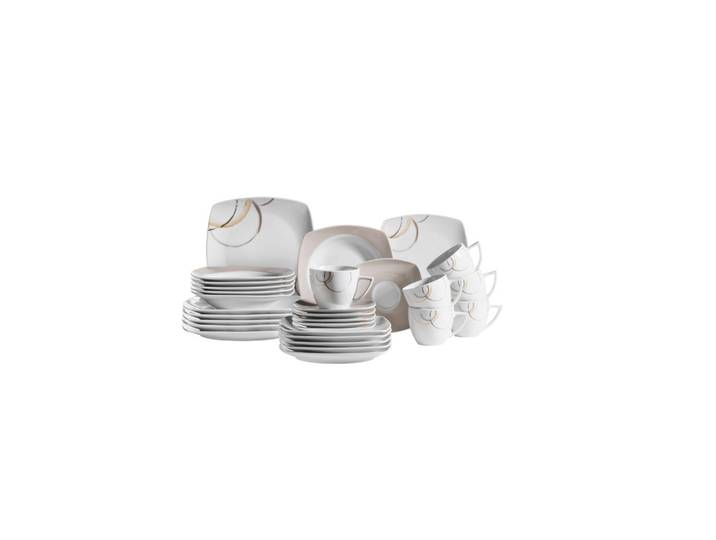 Mäser Kombiservice Nela, Hellbraun, Weiß, Keramik, 30-teilig, 220 ml,220 ml, Essen & Trinken, Geschirr, Geschirr-Sets, Kombiservice