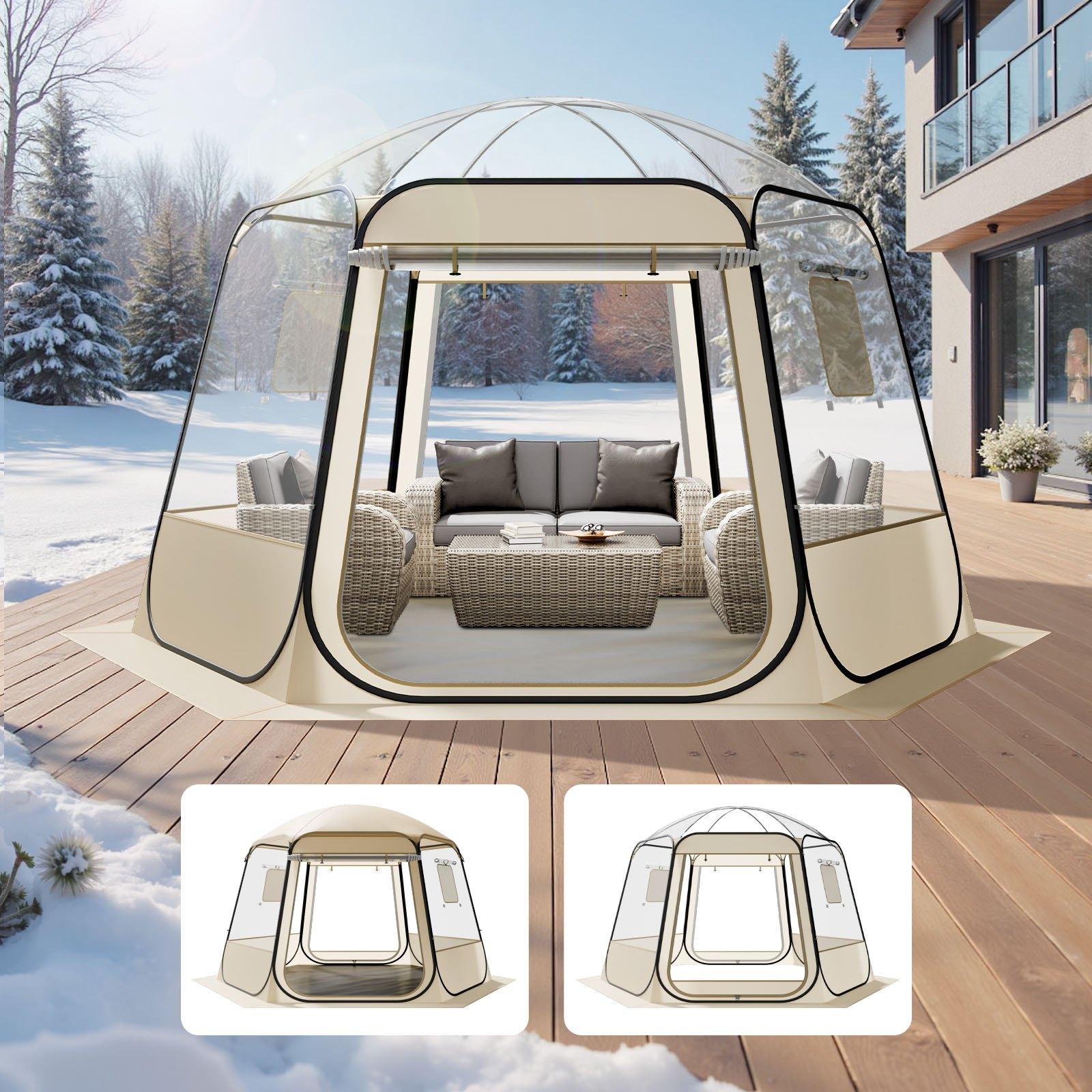 Bubble Zelt - Pop-up Kuppel-/Iglu-Zelt - Maße 336 x 305 x 220 cm - Mit Fenstern - Panoramablick 540° - Für 8-10 Personen - Für Garten, Terrasse, Hinterhof - Transparent