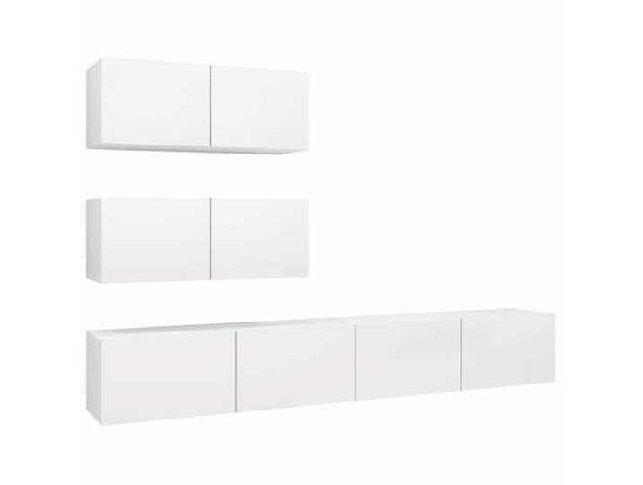 LKJephalotrope 4-tlg TV-Schrank-Set Wandmontage Weiß Holzwerkstoff Platzsparendes Hängemöbel fürs Wohnzimmer mit 4 Modulen, viel Stauraum für Medien und einfacher Pflege.
