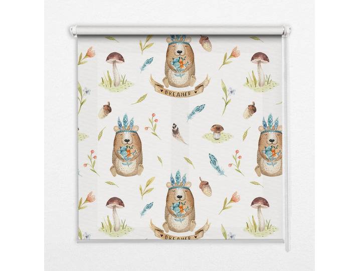 Tulup Innenrollo - Fensterrollo - Rollo - 130x140 cm - Teddybären und Pflanzen, Braun, Kunststoff, Rechteckig, 130x140x0.5 cm, Heimtextilien, Vorhänge, Rollos