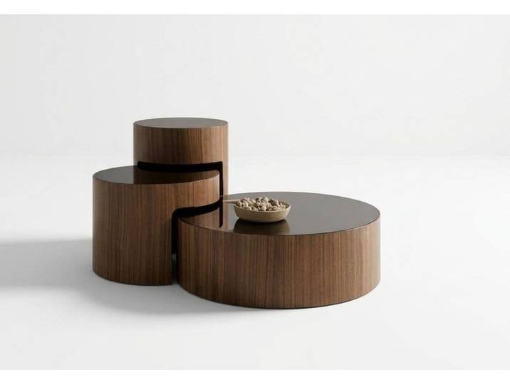 JVmoebel Couchtisch Couchtisch-Set Moderner Stil Braun Holzbeine Holzplatte Runder Neu, Made in Europa