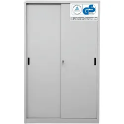 PROREGAL Schiebetürenschrank Mammut| 5 Ordnerhöhen | Metalltüren | HxBxT 195x120x45 cm | Grau