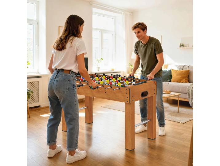 HOMCOM Baby-foot table de Babyfoot jeu de football dim. 122L x 61l x 80H cm 2 balles fournies MDF imitation bois acajou