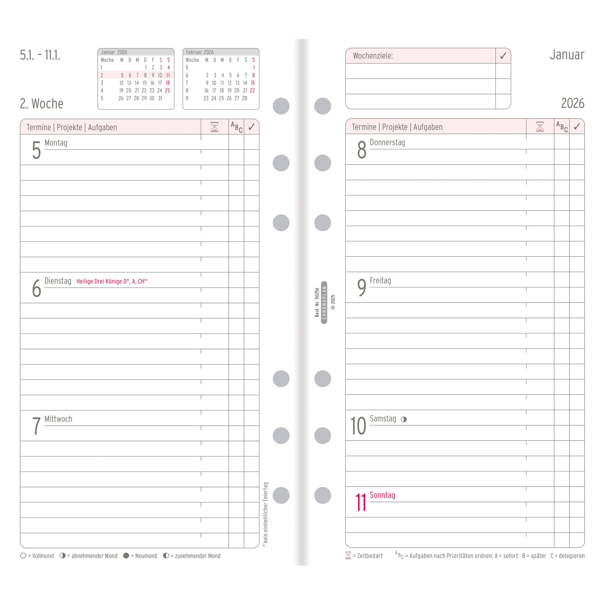 Chronoplan Wochenplan Midi 2026 (MIDI, 1 Woche / 2 Seiten) (50256)