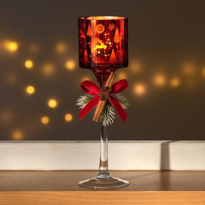 Teelichthalter Glas-Kelch rubinrot Eldo