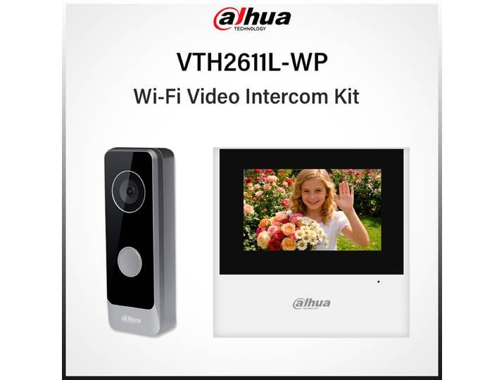 Kit Interphone Vidéo Wifi Dahua 2MP HD Vision Nocturne Sonnette Alimentation CC Appel Vidéo via App Sans Fil VTO1301R-W Ajouter VTH2611L-WP