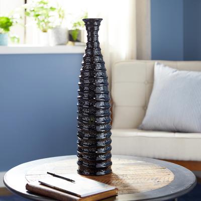 ARCILLA ELEMENTAL Black Ceramic Decorative Vase with Ripple Texture
