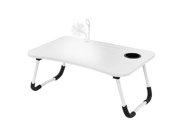 ML-Design Laptoptisch fürs Bett/Sofa, Weiß, 60x40 cm, Betttisch klappbar, Notebook Tisch mit 4 USB Ladeanschluss, Schublade, USB-Lampe, Lüfter, Tablet Ständer, Getränkehalter, Laptopständer Lapdesks