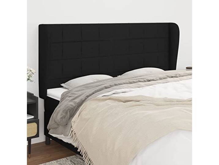 KTHLBRH Kopfteil mit Ohr, schwarz, aus klassischem Stoff, elegantes Design, komplett aus strapazierfähigem Material, atmungsaktiv, Beine aus Holz, stabil, höhenverstellbar