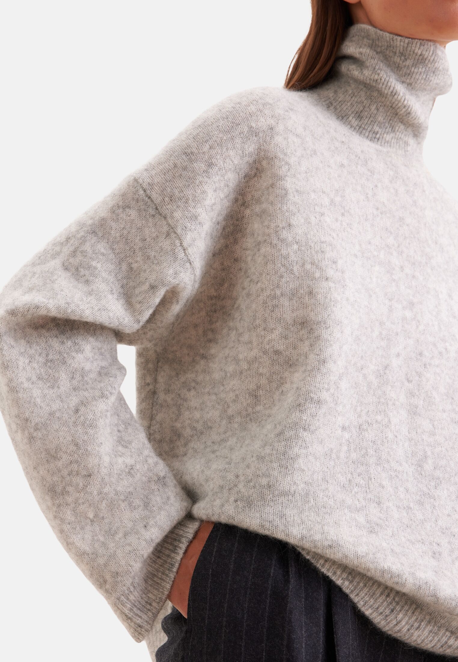 Strickpullover SEIDENSTICKER, Damen, Gr. S, grau, 33% Wolle, 33% Ziegenhaar, 28% Polyamid, 6% Elasthan, unifarben, oversize, ohne Ausschnitt, Pullover Strickpullover, Sweater Uni grau S