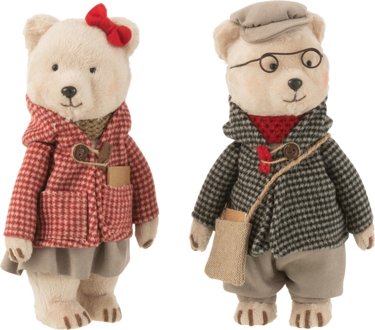 J-Line Figuur Beer Staand Jongen/Meisje - Grijs/Rood - 2 stuks