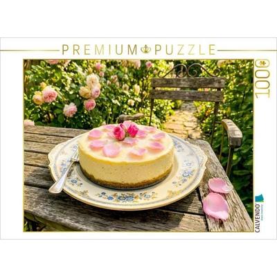 CALVENDO Puzzle Käsetorte mit feinen Rosenblüten im romantischen blühenden Gartenmotiv Puzzle | 1000 Teile Lege-Größe 64 × 48 cm Foto-Puzzle für