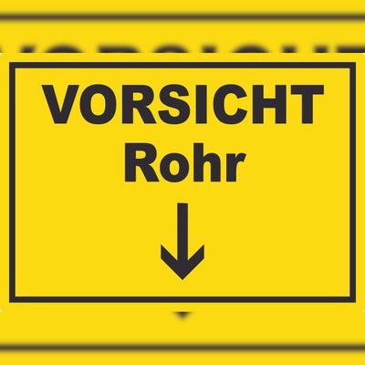 HB-Druck Vorsicht Rohr mit Richtungspfeil unten Aufkleber A4 (210x297mm)