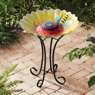 Hi-Line Solar Bee Floral Bird Bath
