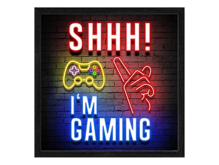 Image en bois Shhh en gaming Verre flotté, MDF Bleu/Jaune/Rouge 33 x 33 x 1cm