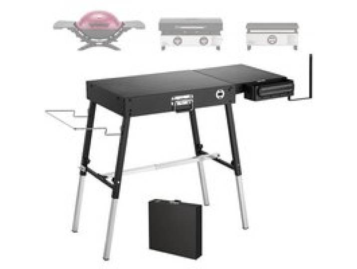 VEVOR Klappbarer Grilltisch 870 x 445 mm für 17 & 22 Zoll Tischgrillplatten, Picknicks & Grillpartys, Kohlenstoffstahl, Höhenverstellbar, bis 158 kg Belastbar, mit Werkzeugablage & Taschentuchhalter