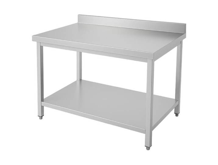 Table inox professionnelle adossée - 1600 x 700 mm - acier inox 0 8 mm - étagère inférieure - dosseret 100 mm